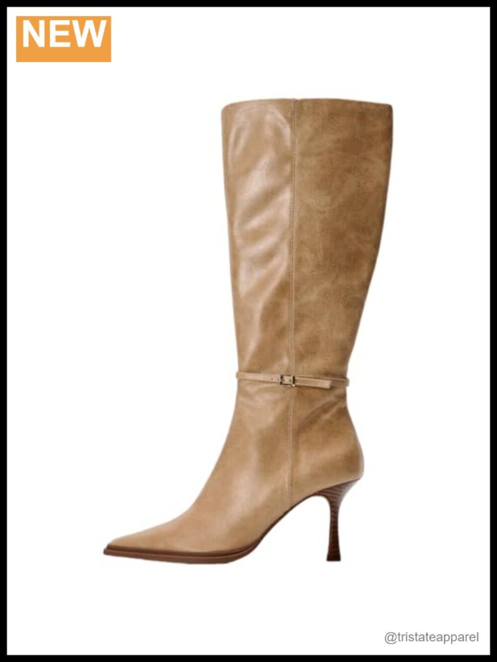 Women's Kitten Heel Knee High Boots Pointed Toe Stiletto Side Zip Wide Calf PU